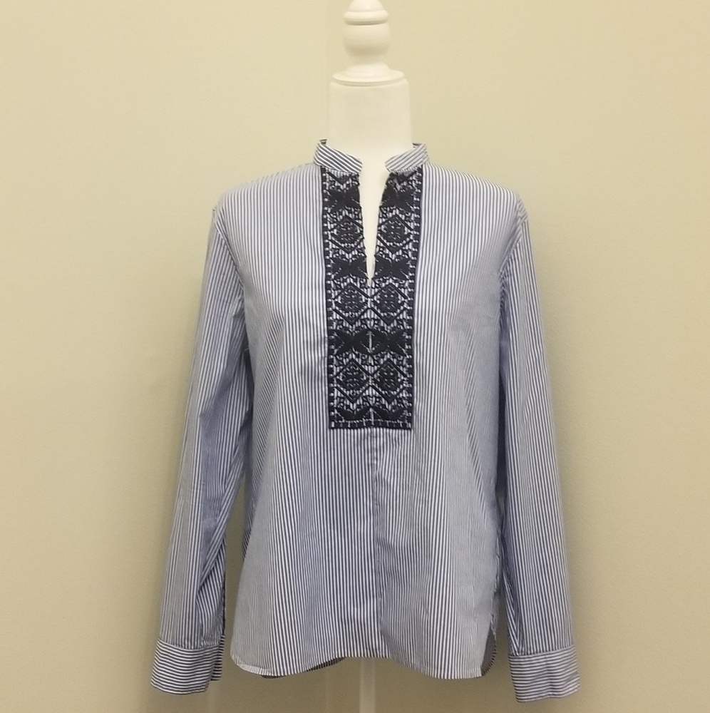 Striped Chaps Tunic w/ embroidered neck